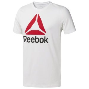 Koszulki Męskie Reebok QQR- Stacked Białe/Złote PL 56AIHVL